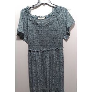 Teal Blue Floral Ruffle Boho Dress Roused Top Prairie Cottagecore Ellison